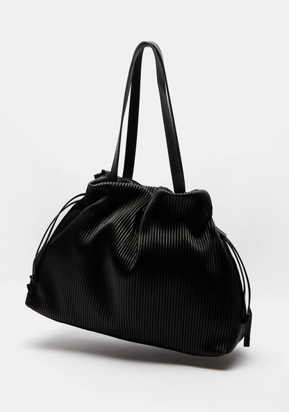 Celeste Pleated Bucket Bag with Drawstring Closure and Double Handles