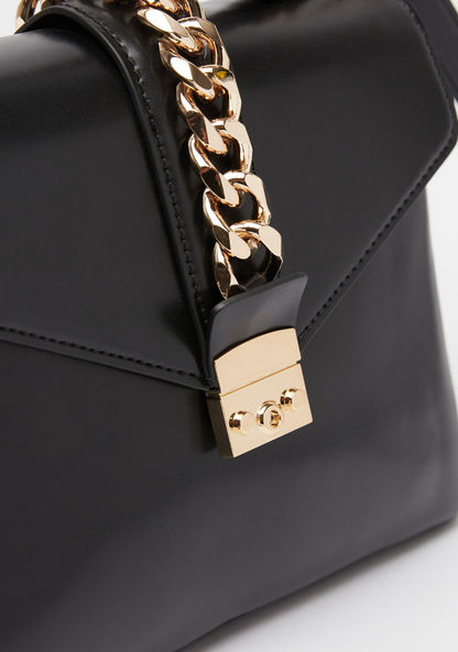 Celeste Solid Satchel Bag with Chain Accent and Detachable Shoulder Strap