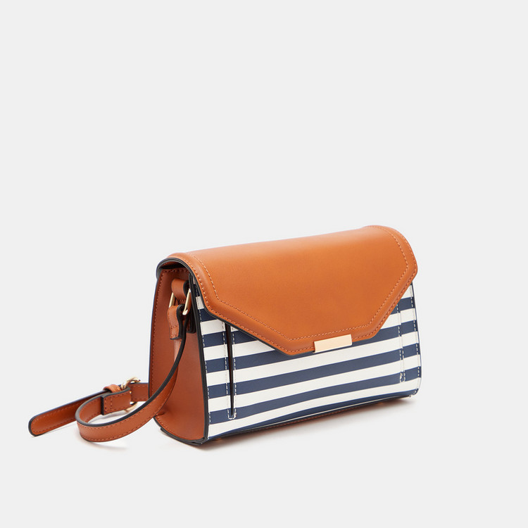 Celeste Striped Crossbody Bag with Adjustable Strap and Flap Closure