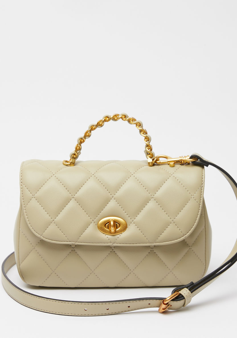 Celeste Quilted Satchel Bag with Detachable Strap and Flap Closure-Women%27s Handbags-image-0