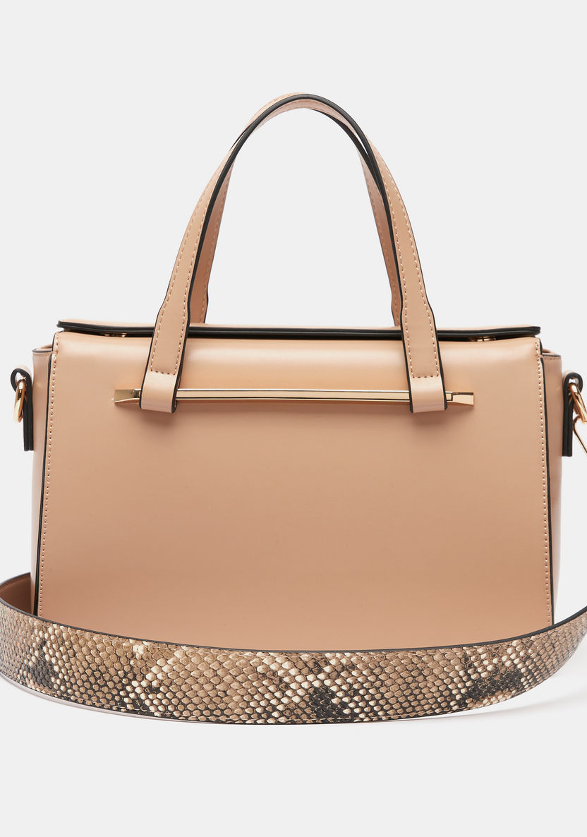 Celeste Solid Tote Bag with Snake Print Detachable Strap and Snap Button Closure-Women%27s Handbags-image-0