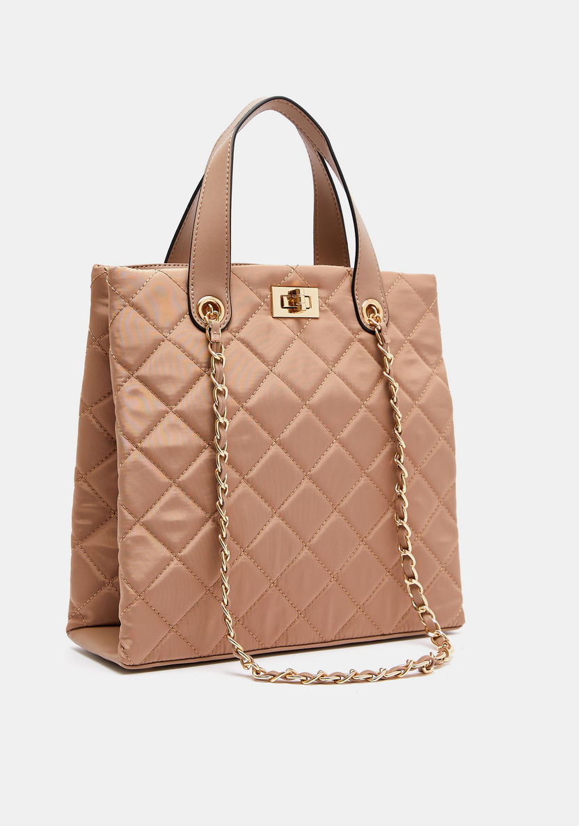 Celeste Quilted Tote Bag with Chain Handle and Clasp Closure-Women%27s Handbags-image-2