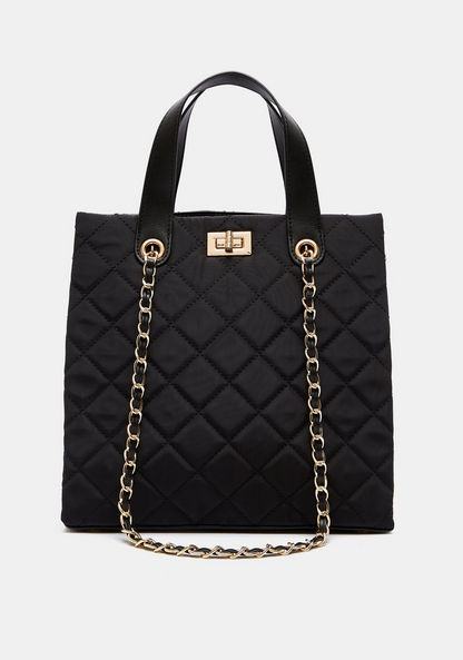 Celeste Quilted Tote Bag with Chain Handle and Clasp Closure