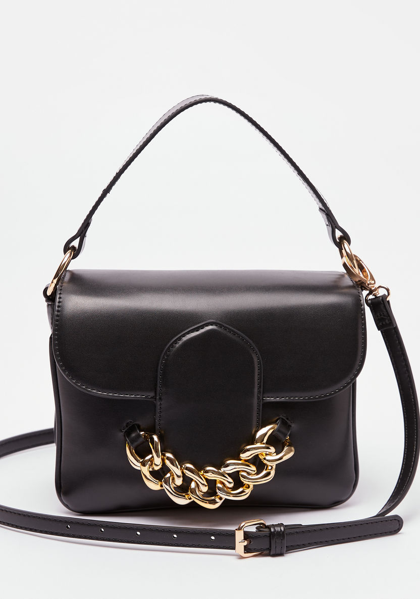 Celeste Solid Satchel Bag with Detachable Strap and Chain Accent-Women%27s Handbags-image-0