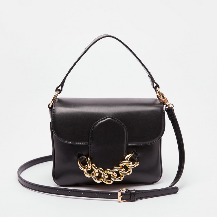 Celeste Solid Satchel Bag with Detachable Strap and Chain Accent