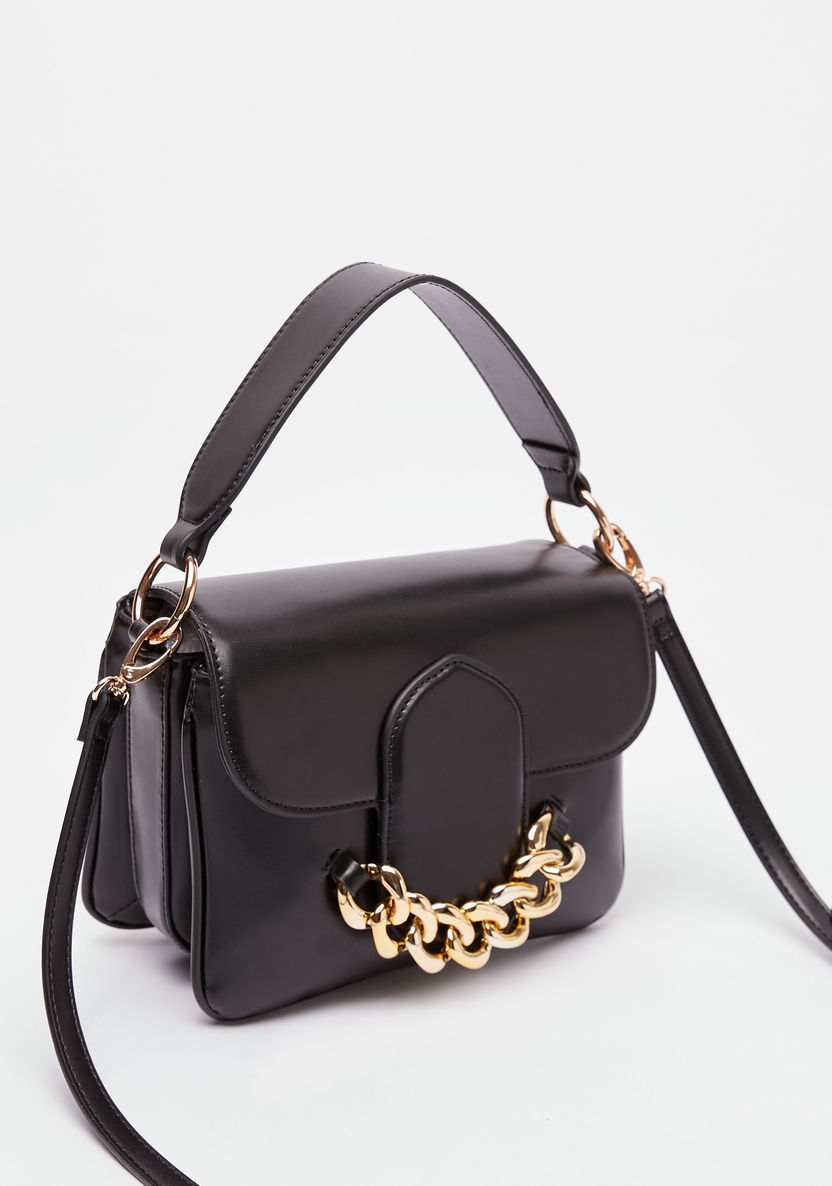 Celeste Solid Satchel Bag with Detachable Strap and Chain Accent-Women%27s Handbags-image-2
