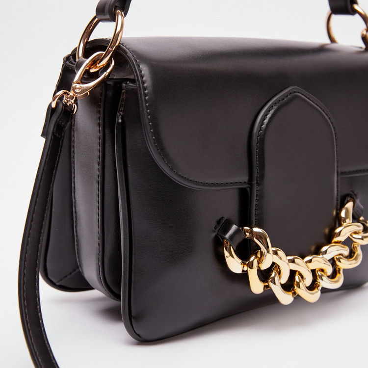 Celeste Solid Satchel Bag with Detachable Strap and Chain Accent