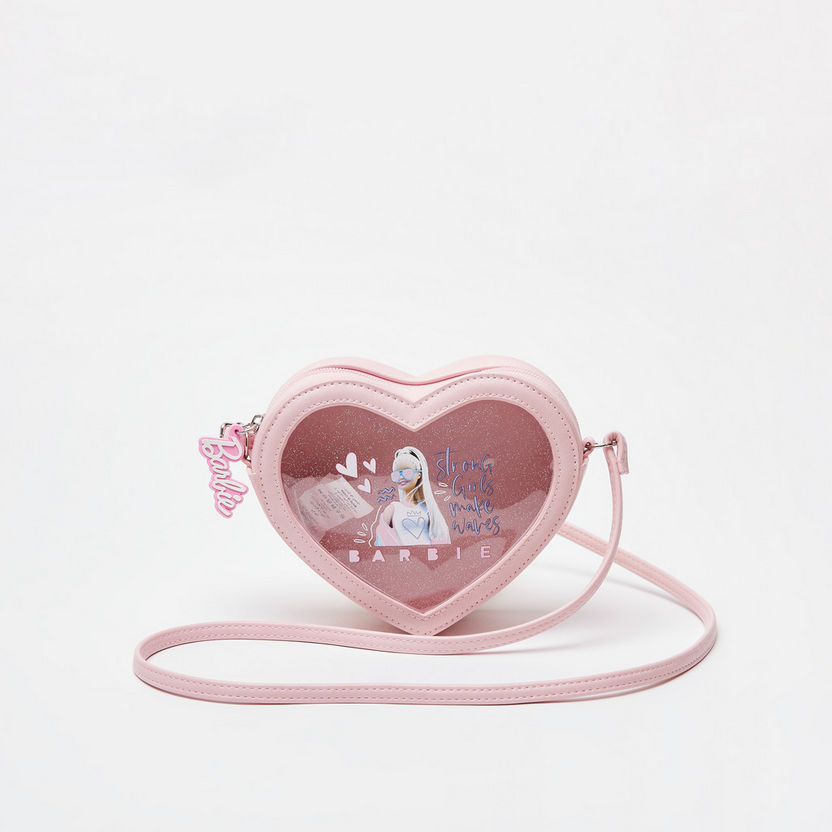 Barbie Heart-Shaped Handbag with Shoulder Strap and Zipper-Girl%27s Bags-image-0