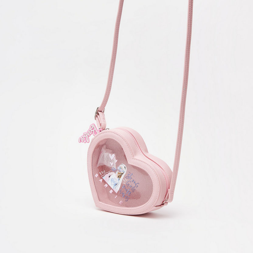Barbie Heart-Shaped Handbag with Shoulder Strap and Zipper-Girl%27s Bags-image-1