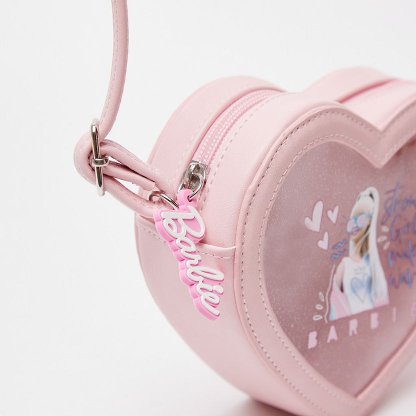 Barbie Heart-Shaped Handbag with Shoulder Strap and Zipper-Girl%27s Bags-image-2