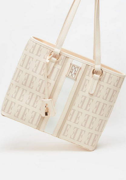 ELLE Monogram Print Shopper Bag with Double Handle and Pouch