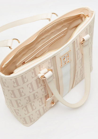 ELLE Monogram Print Shopper Bag with Double Handle and Pouch