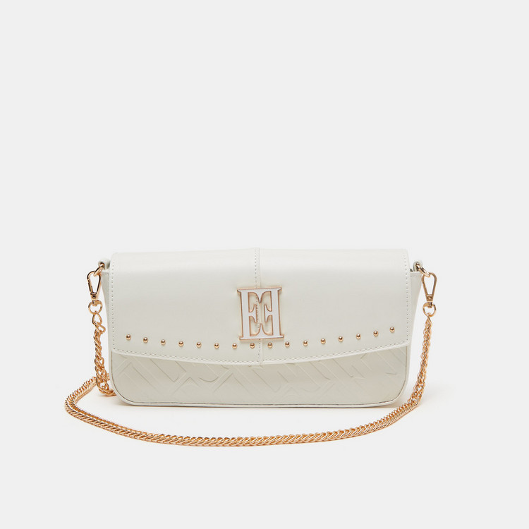 ELLE Embossed Crossbody Bag with Stud Accents and Chain Strap