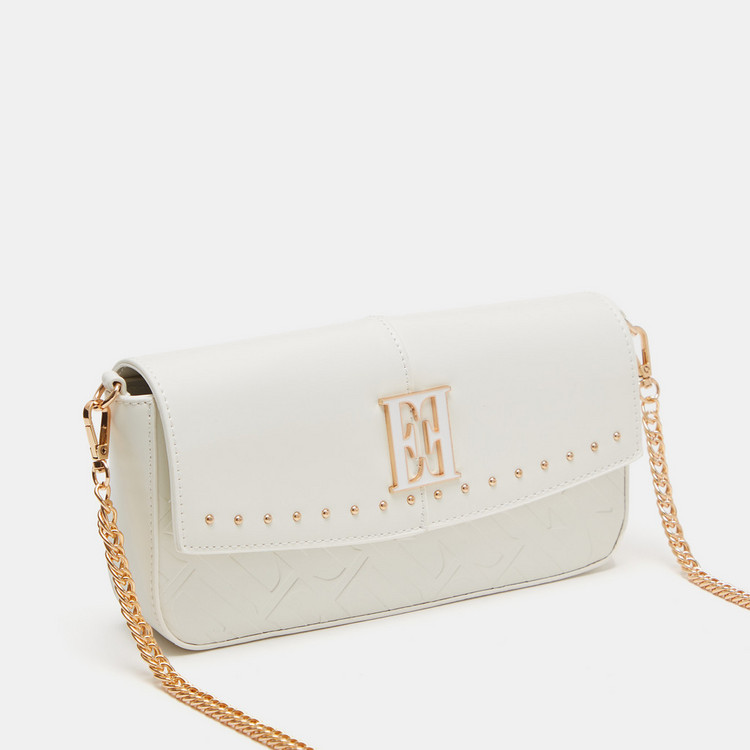 ELLE Embossed Crossbody Bag with Stud Accents and Chain Strap