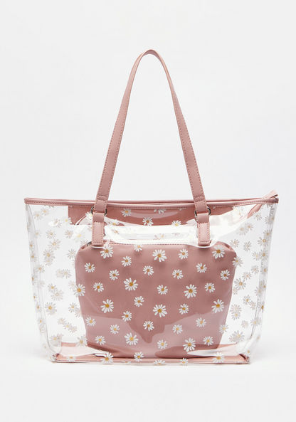 Missy Floral Print Transparent Tote Bag with Pouch