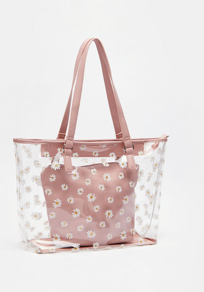 Missy Floral Print Transparent Tote Bag with Pouch