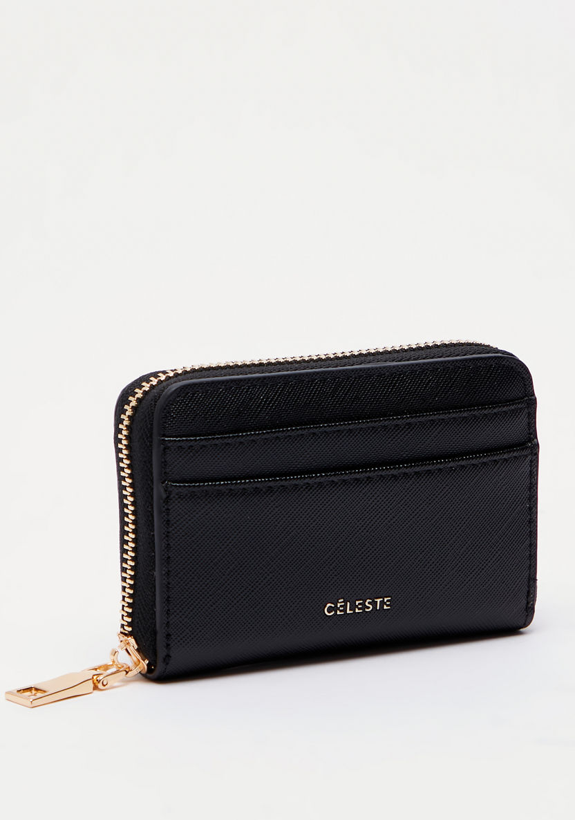 Celeste Textured Wallet with Zip Closure-Wallets and Clutches-image-1
