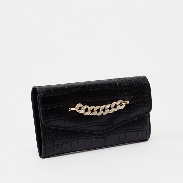 Celeste Animal Textured Wallet with Chain Accent and Magnetic Closure