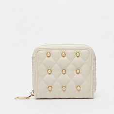 Celeste Quilted Zip Around Wallet with Pearl Accent