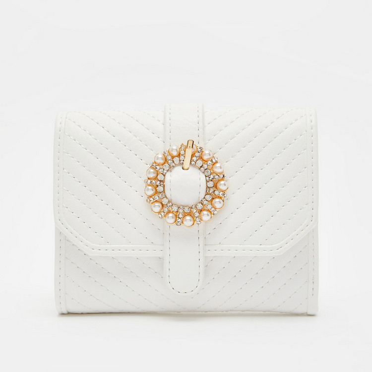 Celeste Quilted Wallet with Flap Closure and Embellished Buckle Detail