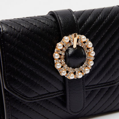 Celeste Quilted Wallet with Flap Closure and Embellished Buckle Detail