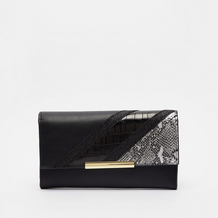 Celeste Animal Textured Wallet with Flap Closure and Metal Accent