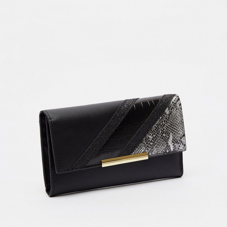 Celeste Animal Textured Wallet with Flap Closure and Metal Accent
