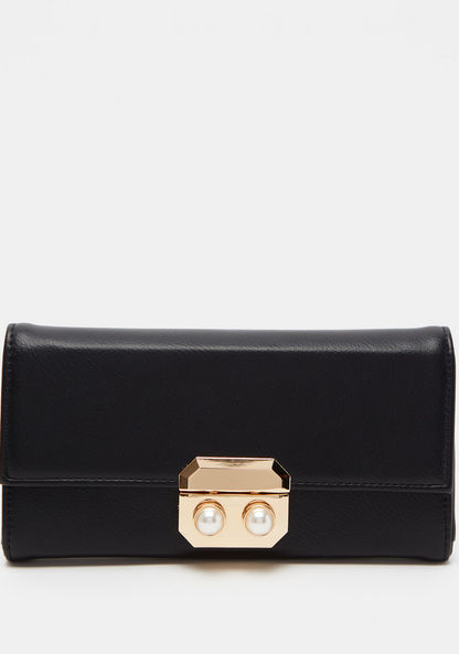 Celeste Solid Flap Wallet with Pearl Detail