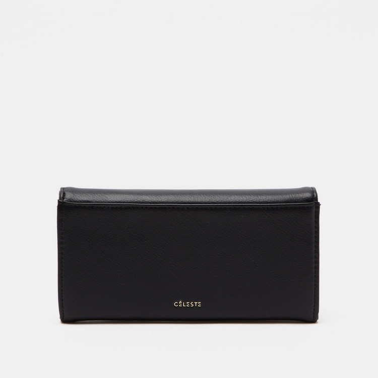 Celeste Solid Flap Wallet with Pearl Detail