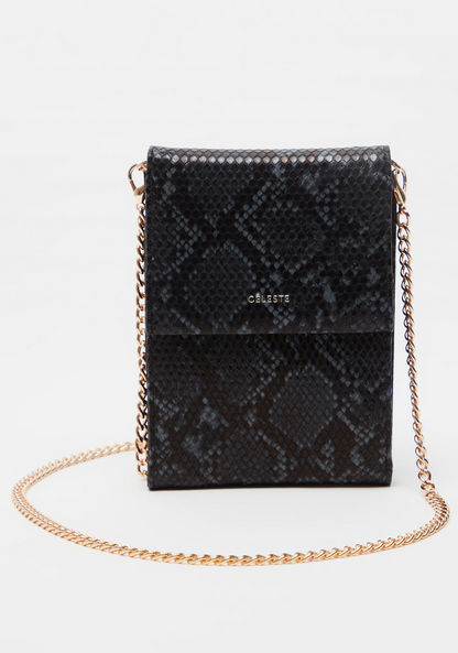 Celeste Animal Textured Wallet with Chain Strap and Flap Closure-Wallets & Clutches-image-0