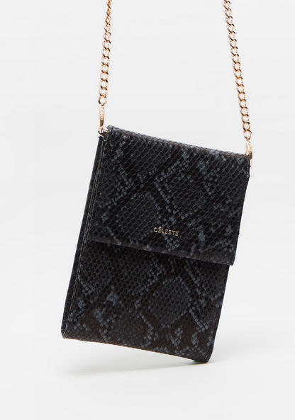 Celeste Animal Textured Wallet with Chain Strap and Flap Closure-Wallets & Clutches-image-1