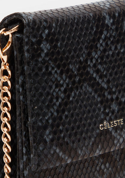 Celeste Animal Textured Wallet with Chain Strap and Flap Closure-Wallets & Clutches-image-2