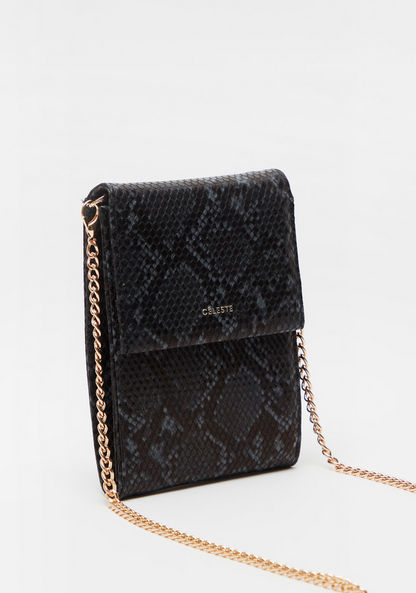 Celeste Animal Textured Wallet with Chain Strap and Flap Closure-Wallets & Clutches-image-3