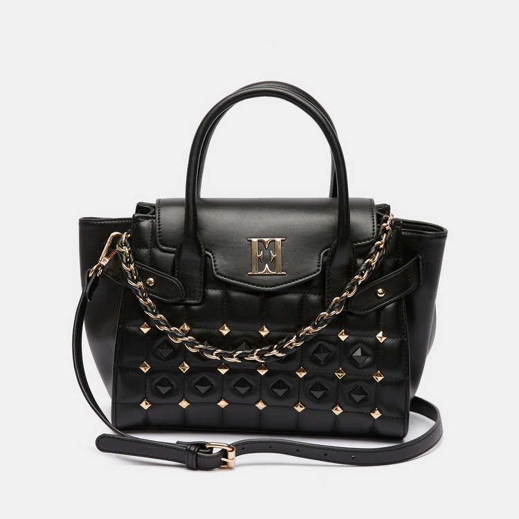 ELLE Quilted Tote Bag with Detachable Strap and Flap Closure