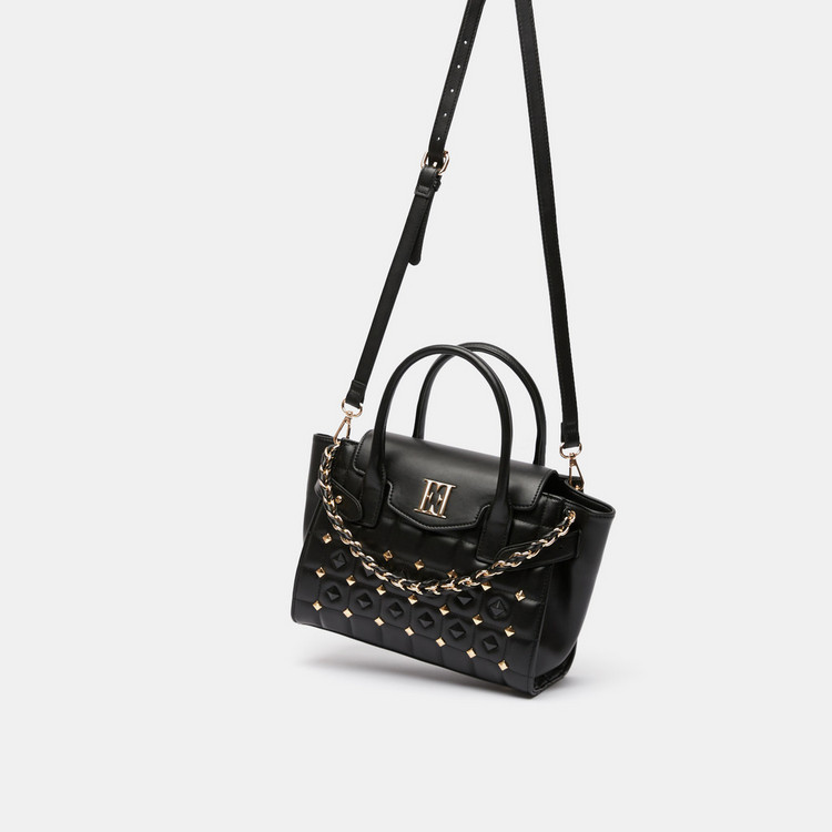 ELLE Quilted Tote Bag with Detachable Strap and Flap Closure