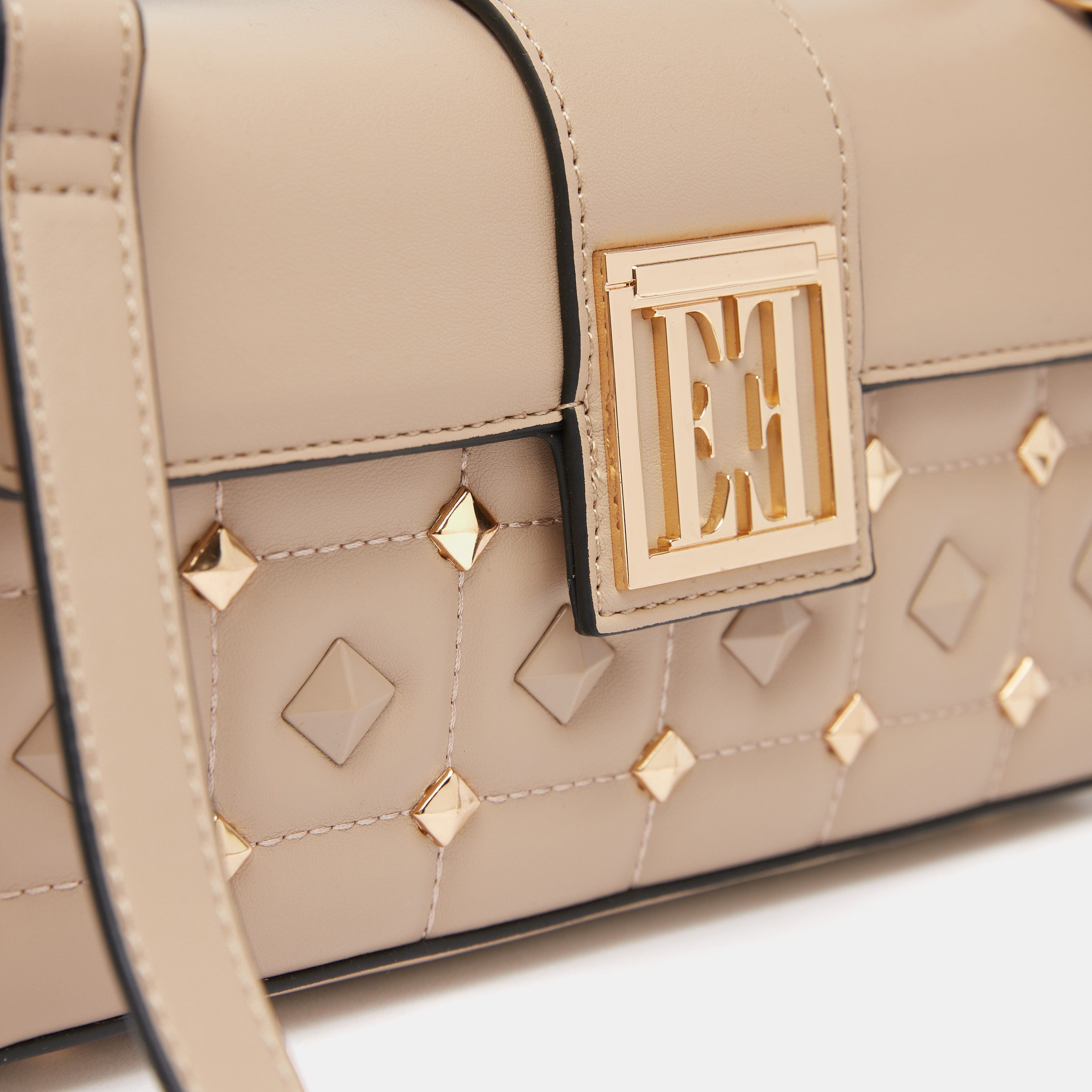 ELLE Quilted Satchel Bag with Stud and Chain Detail-women-bagsandwallets-handbags-image-4