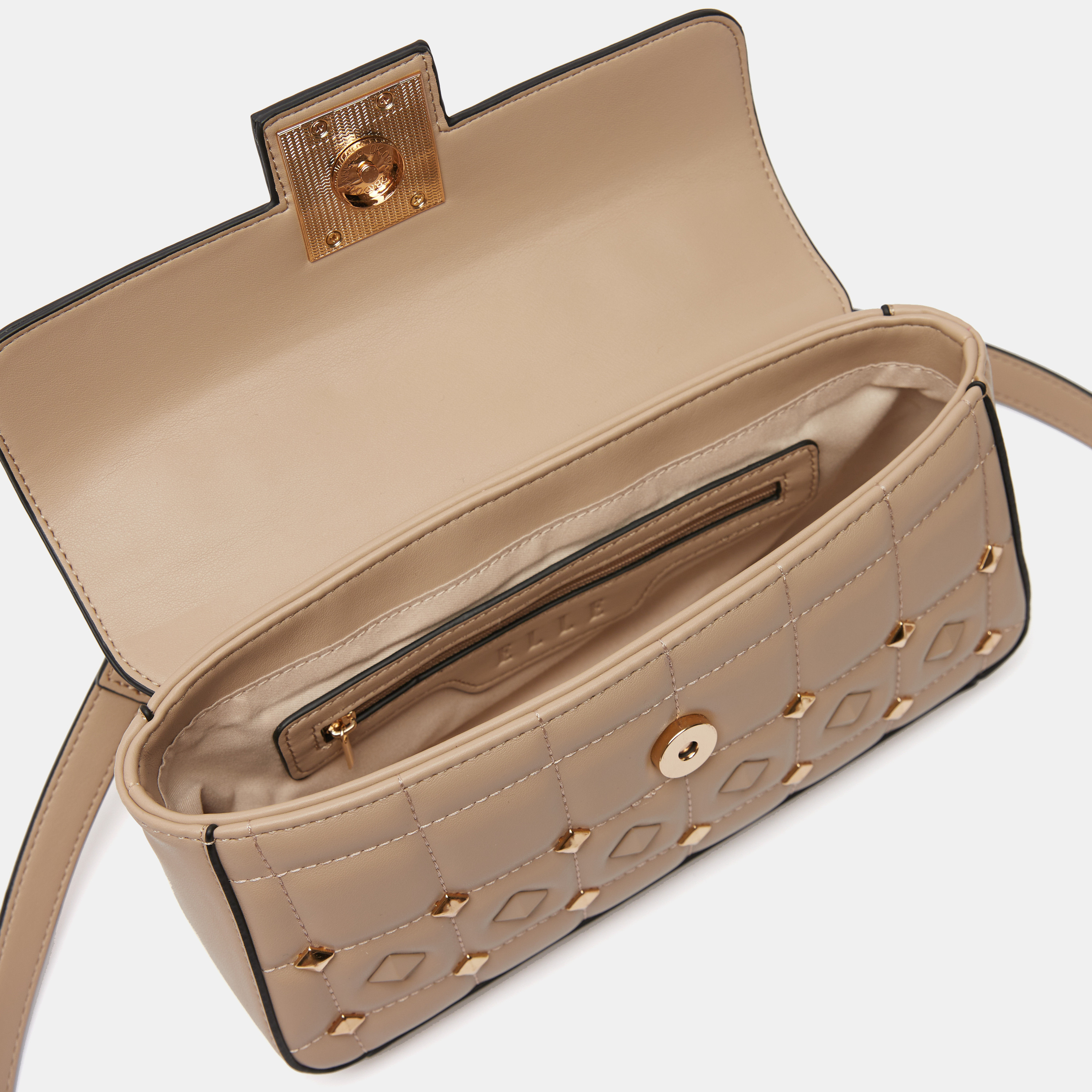 ELLE Quilted Satchel Bag with Stud and Chain Detail-women-bagsandwallets-handbags-image-5