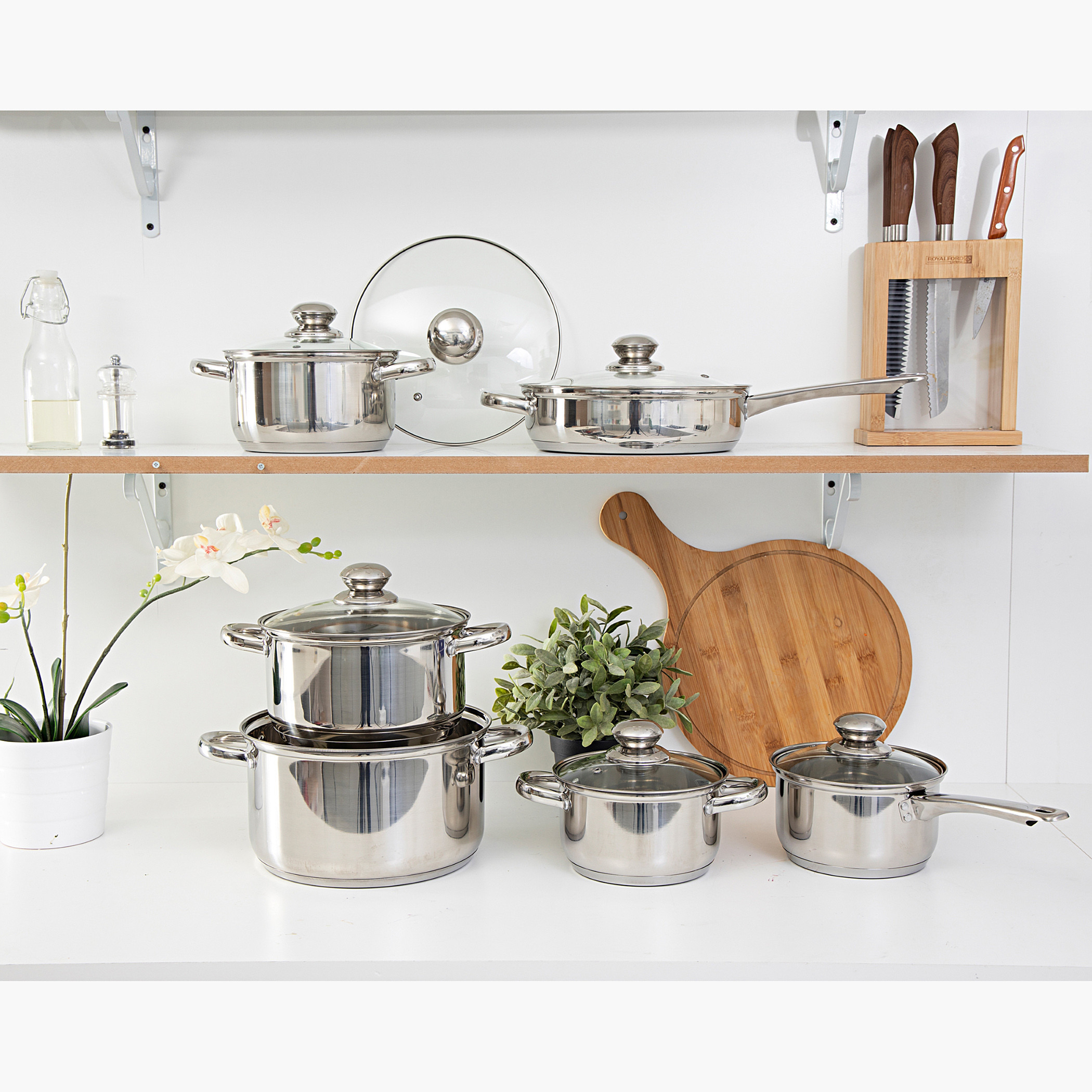 Royalford 12-Piece Stainless Steel Cookware Set-household-kitchen-bakeware-bakingdishes-image-3