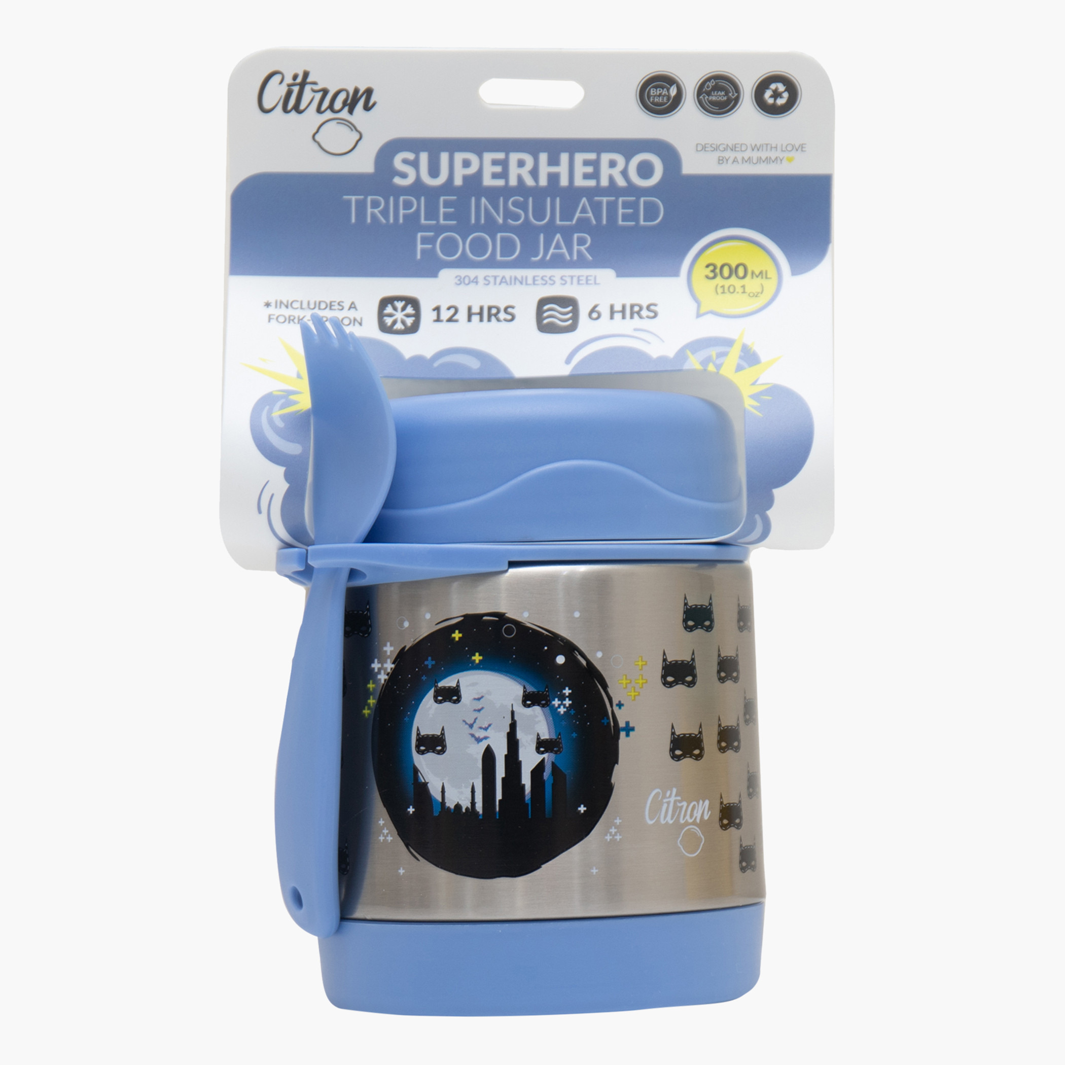 Citron Batman Print Triple Insulated Food Jar - 300 ml-school-lunchessentials-lunchboxes-image-2
