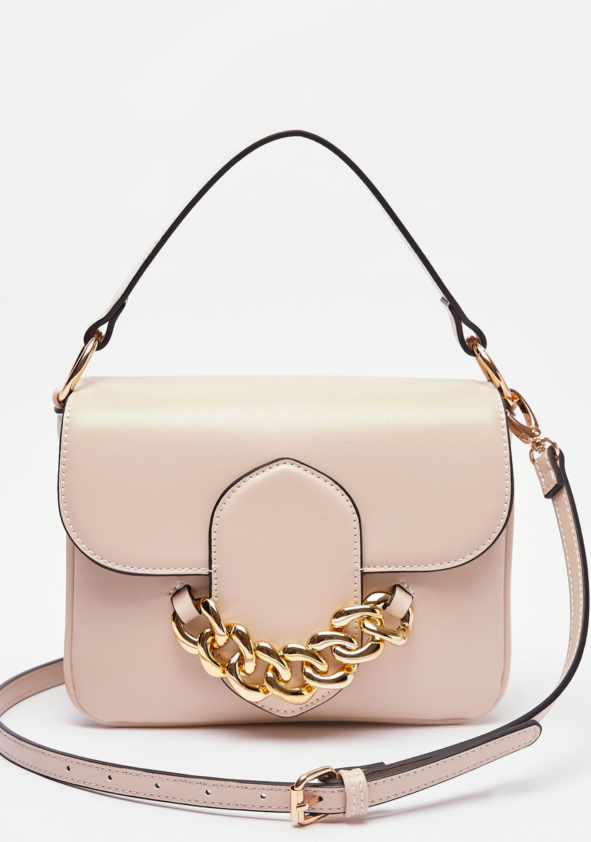 Celeste Solid Satchel Bag with Detachable Strap and Chain Accent-Women%27s Handbags-image-0