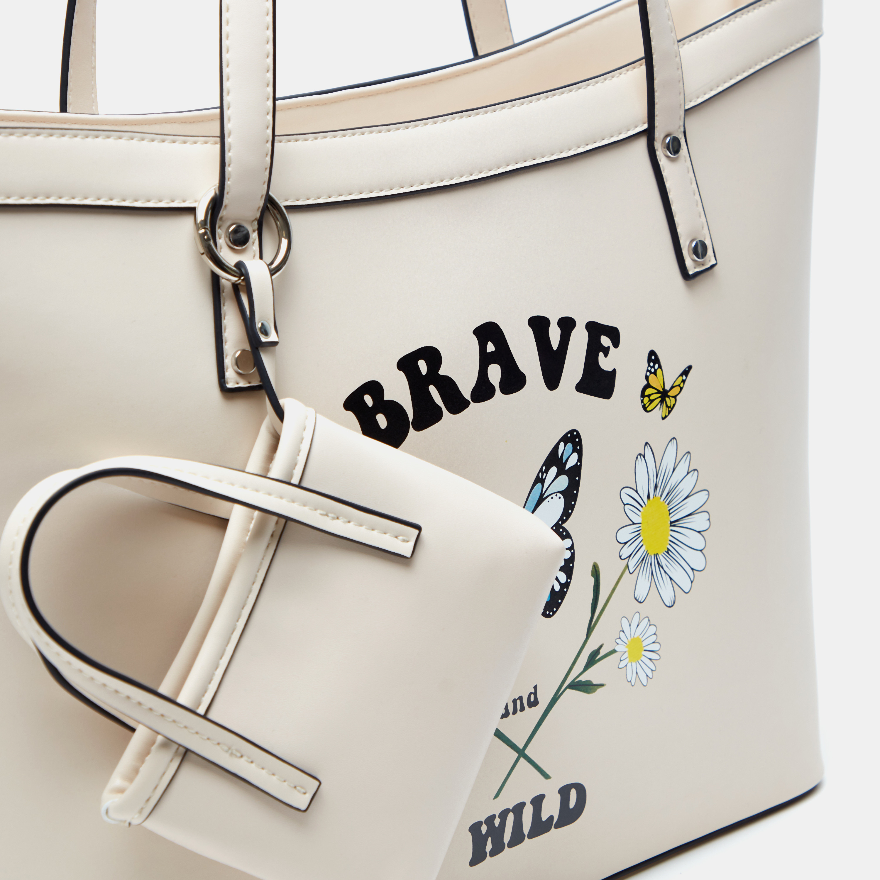 Missy Slogan Print Shopper Bag with Pouch and Double Handle-women-bagsandwallets-handbags-image-3