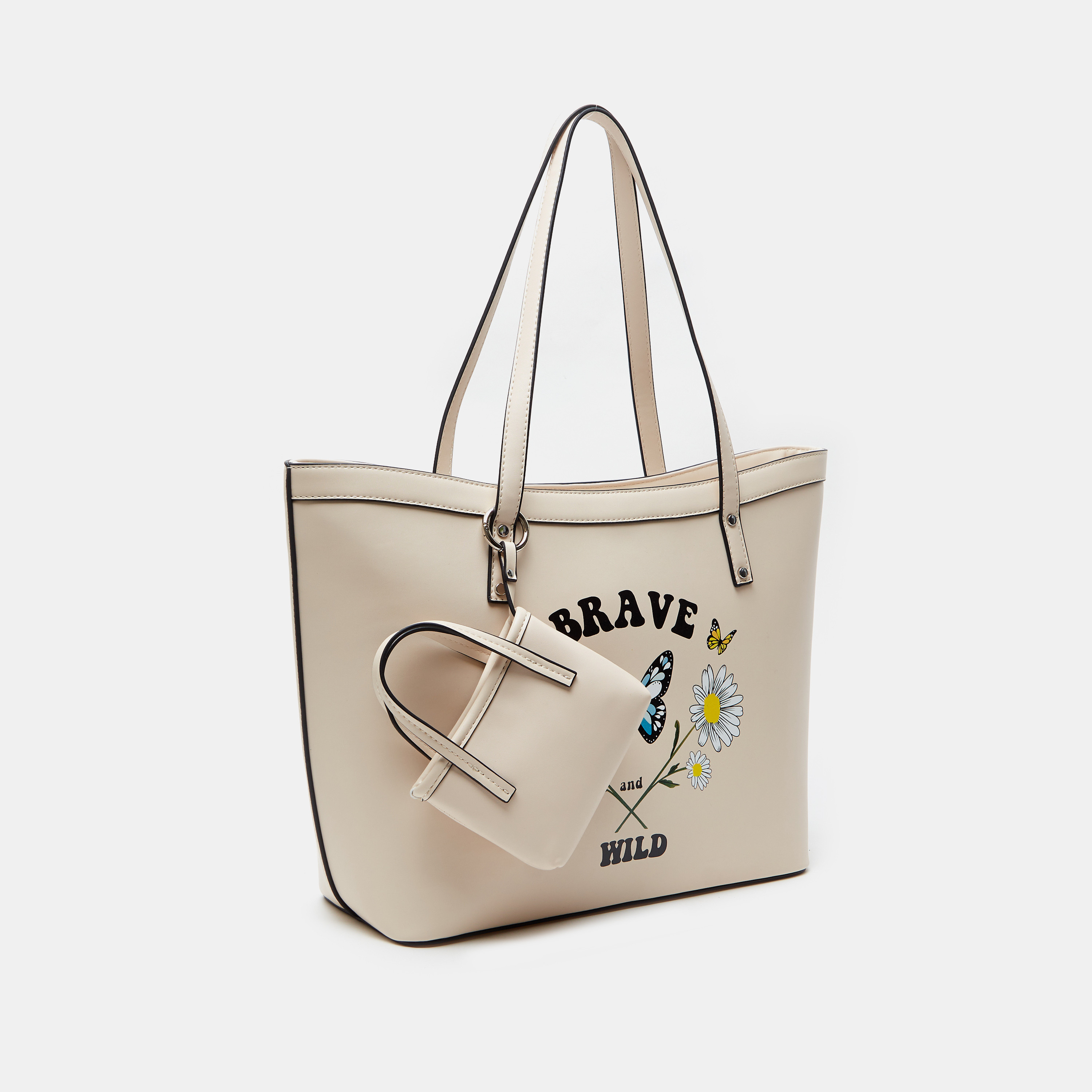 Missy Slogan Print Shopper Bag with Pouch and Double Handle-women-bagsandwallets-handbags-image-4