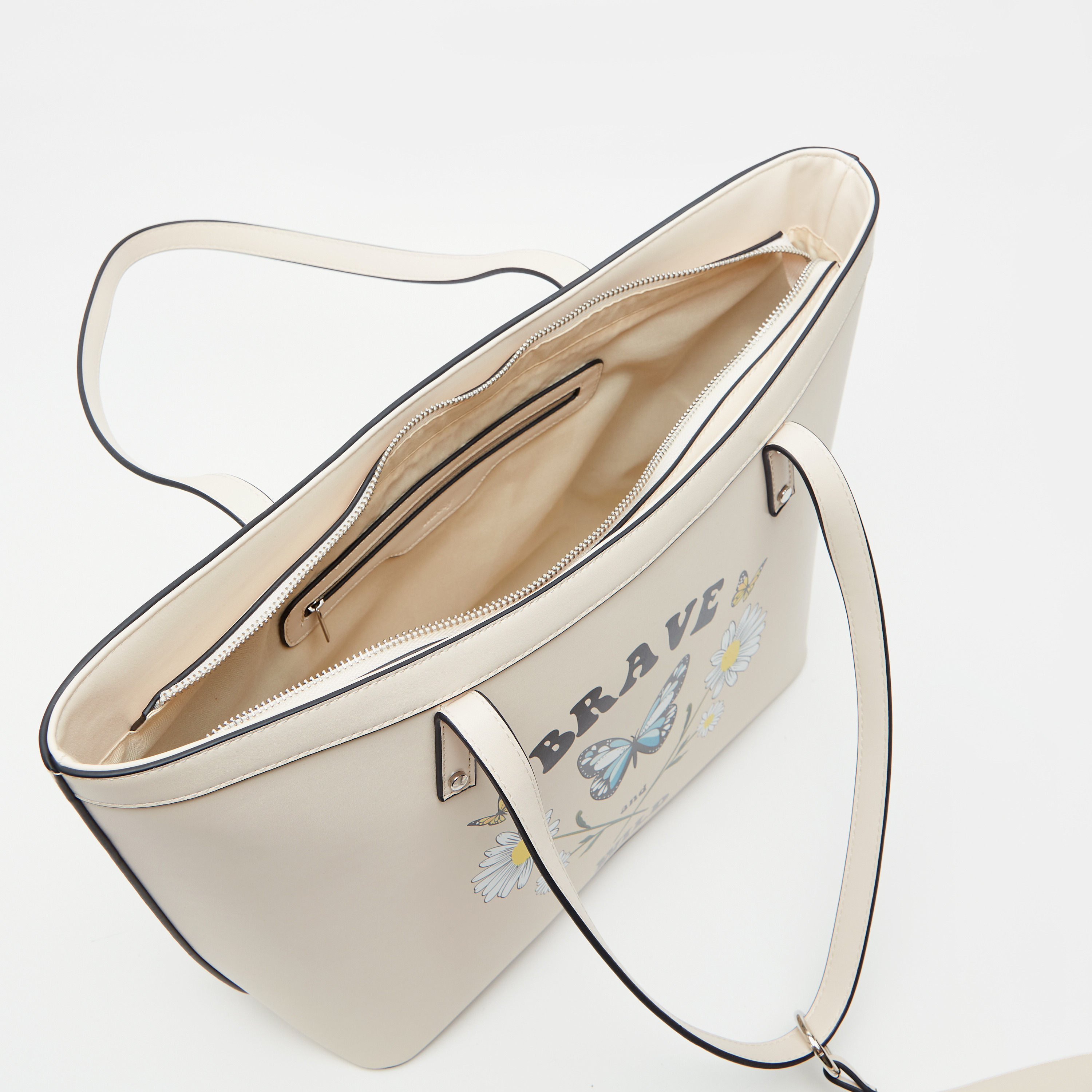 Missy Slogan Print Shopper Bag with Pouch and Double Handle-women-bagsandwallets-handbags-image-5