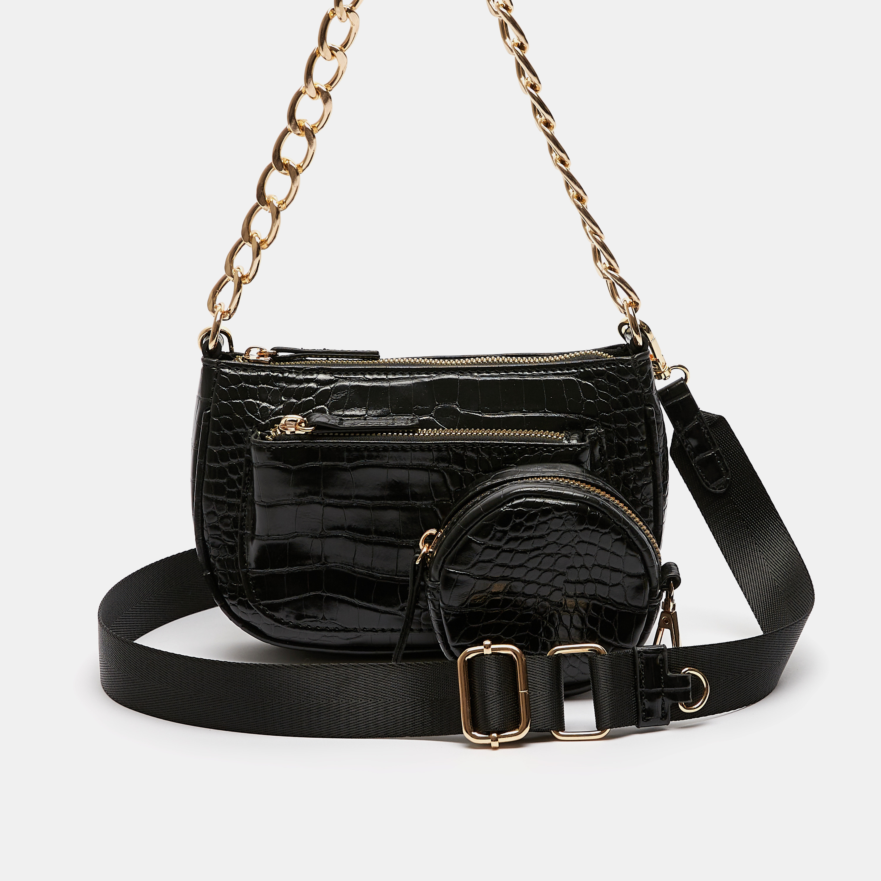 Shop Haadana Animal Textured Crossbody Bag with Chain Strap and