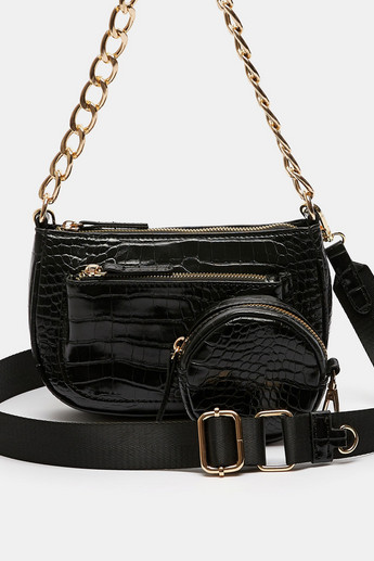 Shop Haadana Animal Textured Crossbody Bag with Chain Strap and