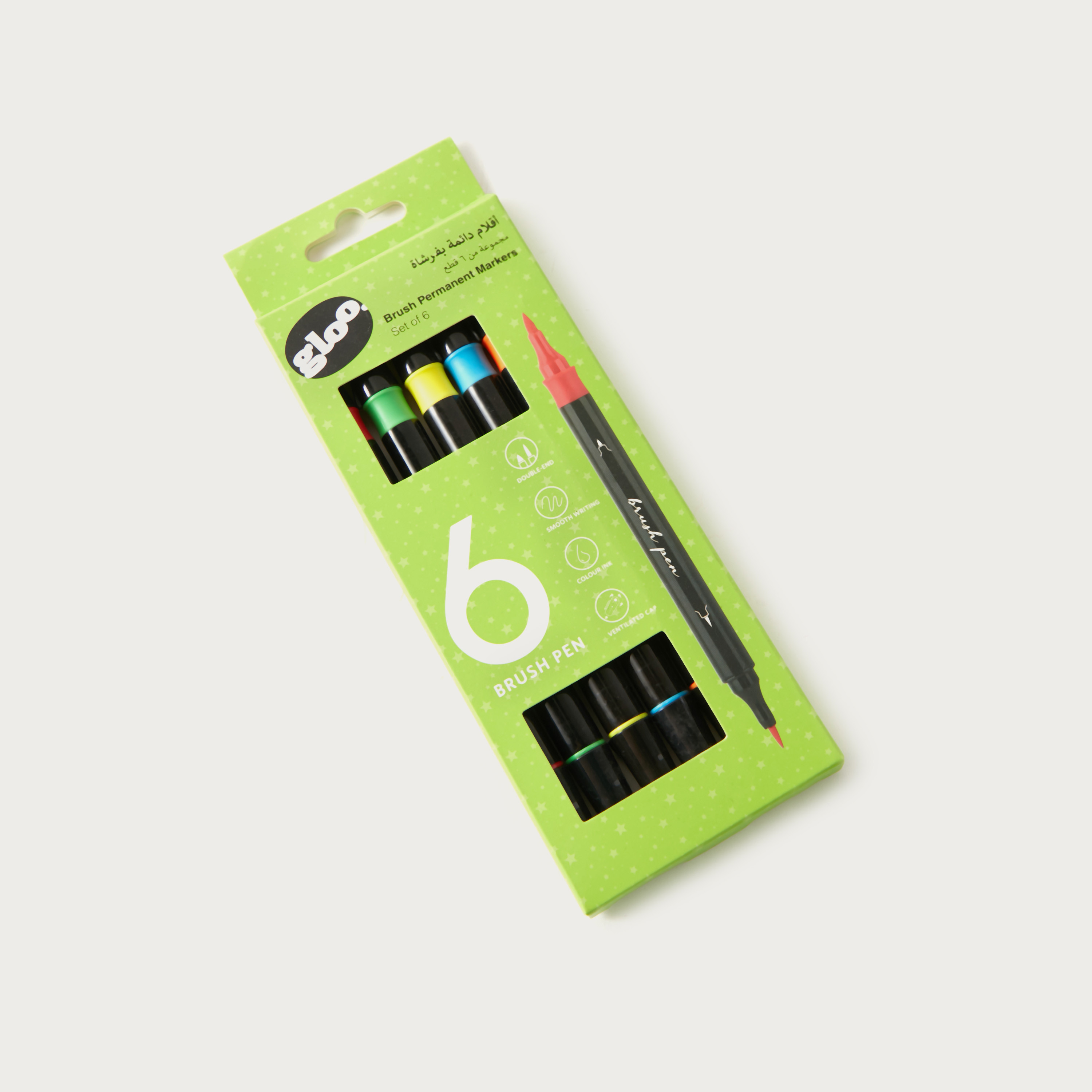 Gloo Double-Ended Brush Permanent Markers - Set of 6 - 7x1x18 cms-school-stationery-pensandpencils-image-1