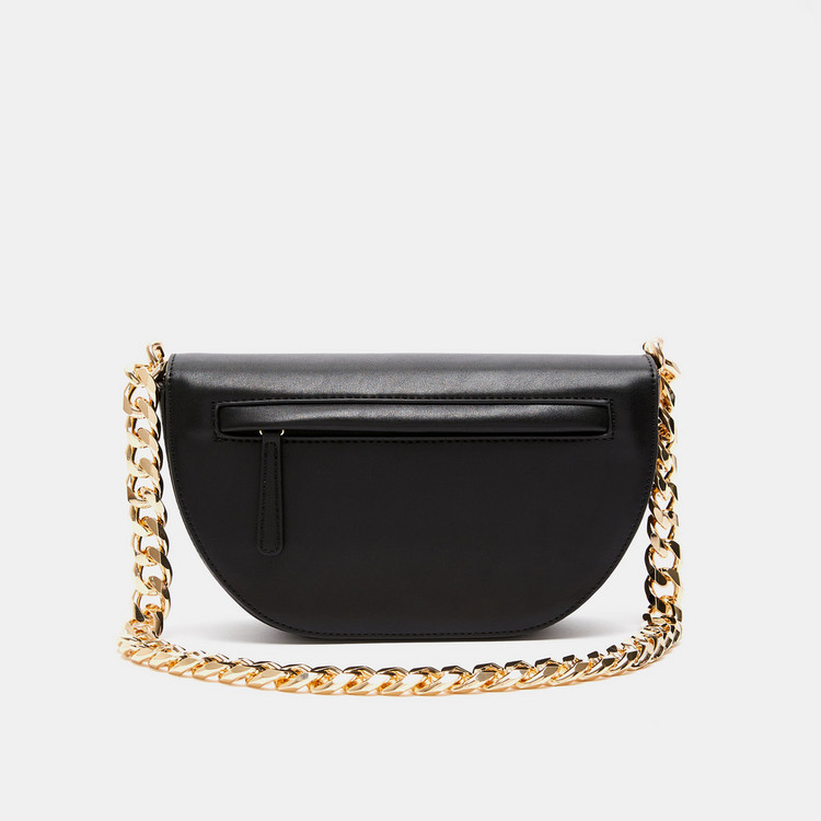 Celeste Solid Crossbody Bag with Chain Strap and Metallic Closure