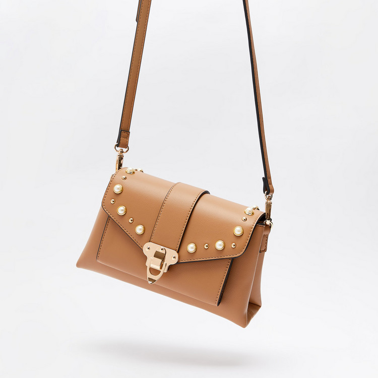 Celeste Crossbody Bag with Detachable Strap and Pearl Accent Detail