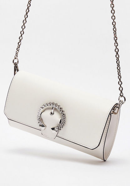 Celeste Solid Clutch with Embellished Buckle and Chain Strap-Wallets and Clutches-image-1