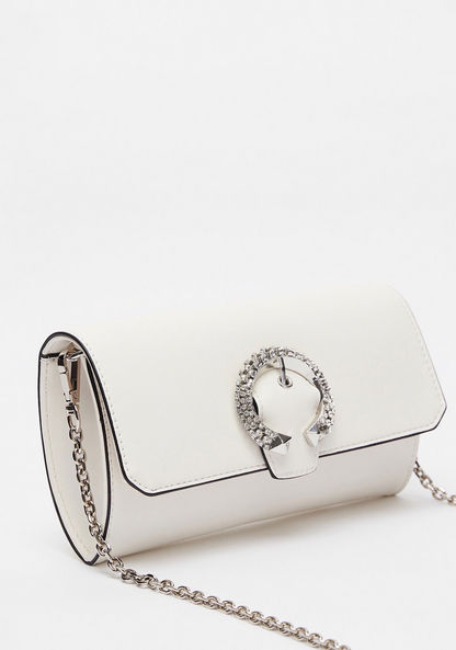 Celeste Solid Clutch with Embellished Buckle and Chain Strap-Wallets and Clutches-image-2